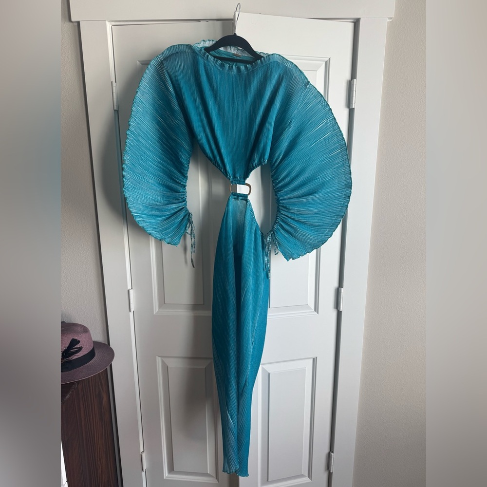 CULT GAIA HIRE AKILAH MIDI DRESS IN CYAN/BLUE - Picture 7 of 8